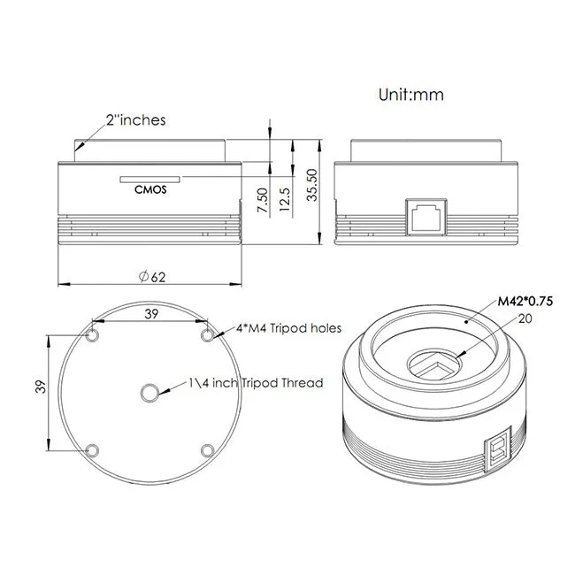 ZWO ASI120MM-S Super Speed Monochrome CMOS Astronomy Camera - ASI120MM-S